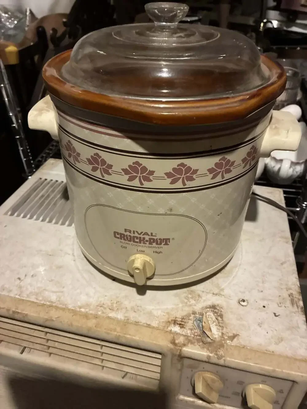 Vintage Rival Crock-Pot Slow Cooker/Server Model 3150/2 with Leaf Pattern and Gl